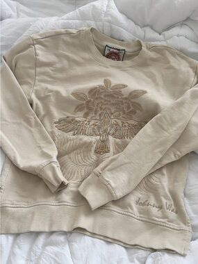 Johnny Was Embroidered Bird Motif Cream Sweatshirt